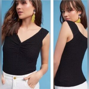 Anthropologie Black Ribbed Maeve Twist Front Tee